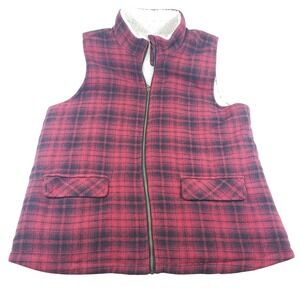 Maurice's Women's XL Red Black Plaid Sherpa Lined Vest Sleeveless Jacket